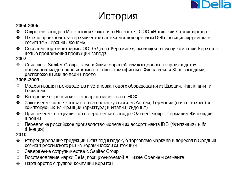 История 2004-2005 Открытие завода в Московской Области, в Ногинске - ООО «Ногинский Стройфарфор» Начало
